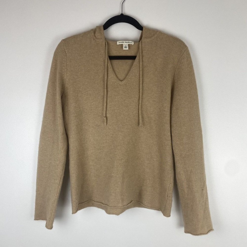 Banana Republic Women's Knit Hoodie Size S Tan Wool Rabbit Hair Sweater Soft